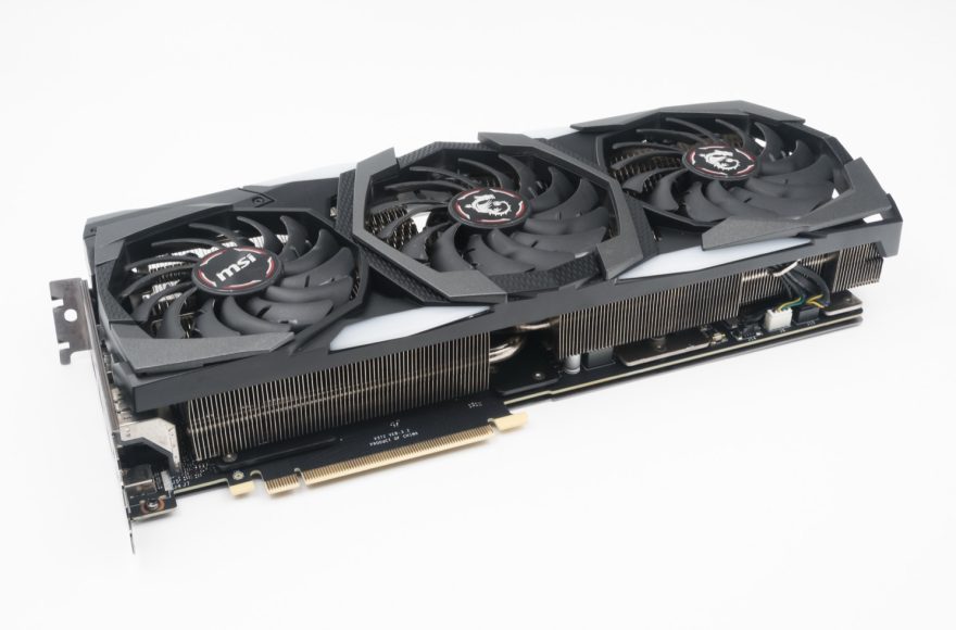 A modern desktop graphics card with its cooling shroud and fans visible, illustrating a budget GPU buying guide