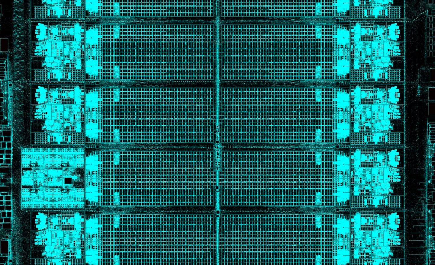 CAD layout of IBM dual-architecture mainframe processor showing 11 core rows with integrated Arm and Z instruction execution
