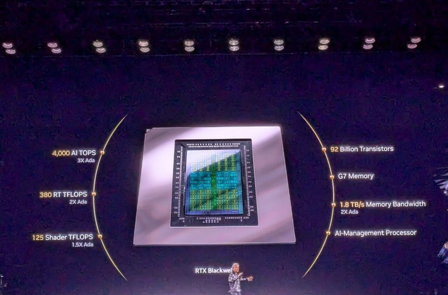 Nvidia CEO Jensen Huang on stage at the RTX Blackwell keynote