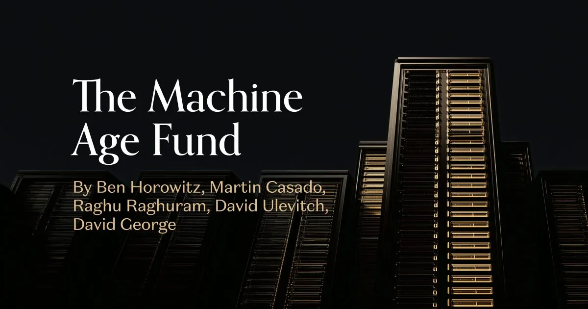 The Machine Age Fund announcement graphic with illuminated data center racks