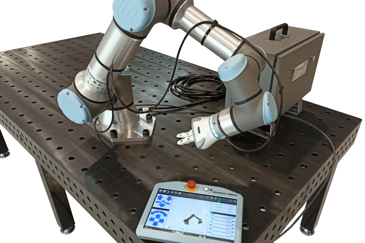 A UR16e robotic arm in a laboratory setting