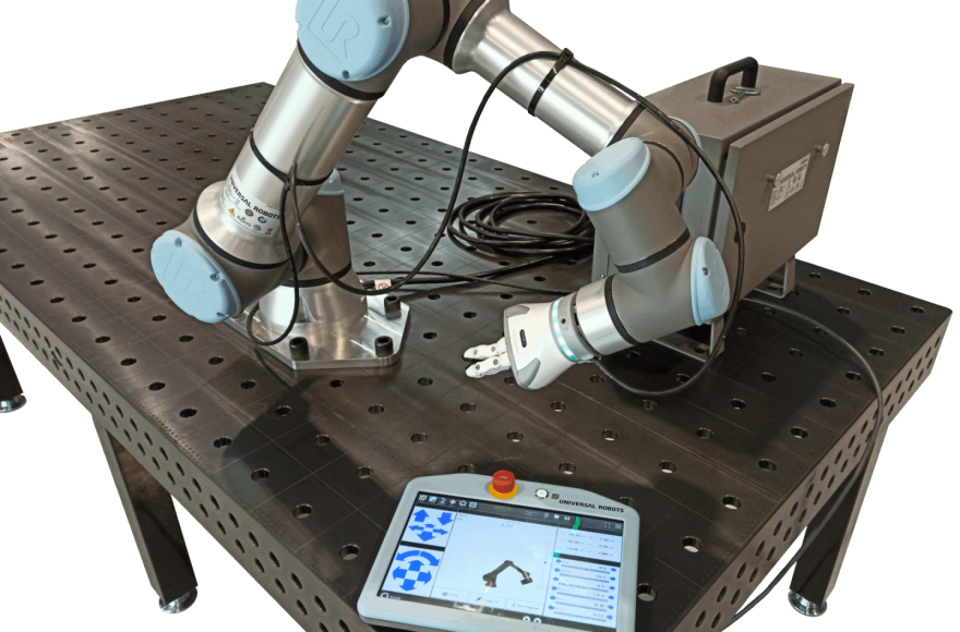 A UR16e robotic arm in a laboratory setting