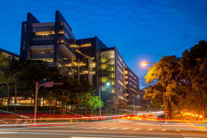 Exterior of TSMC Fab 12A in Taiwan, where the company operates advanced process manufacturing