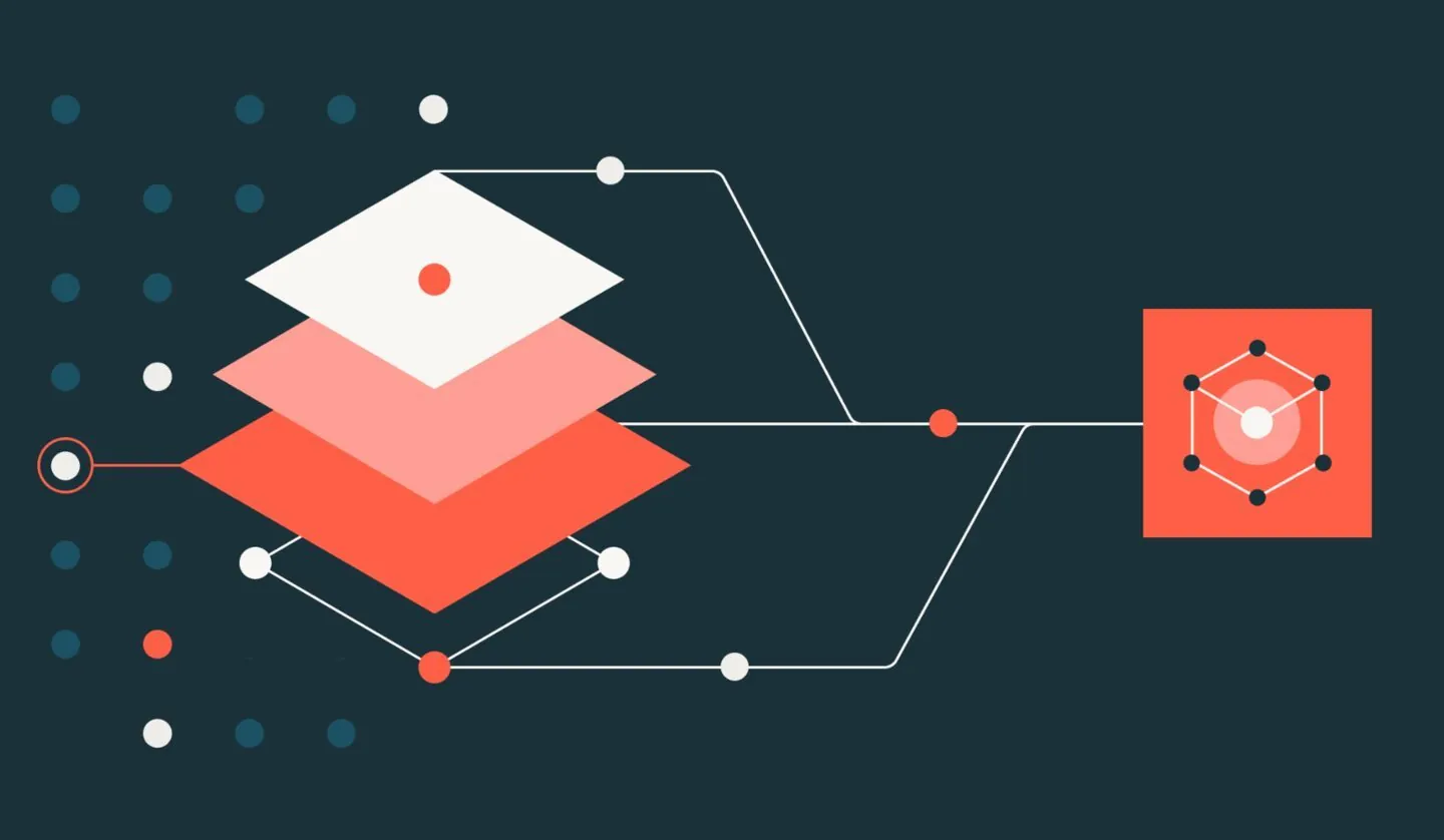 Abstract Databricks illustration of layered systems and connected GPU kernel data paths
