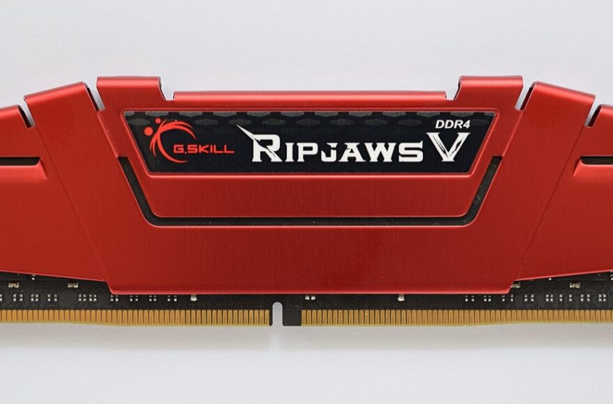 G.Skill DDR4 system RAM module with a red heat spreader