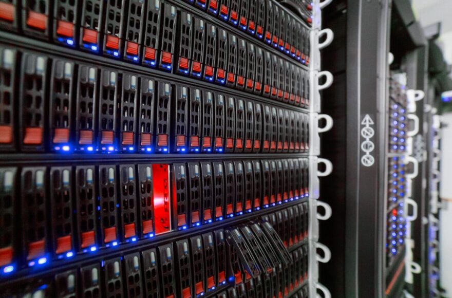 Illustrative server racks at NOIRLab's Tucson headquarters; these are not AMD Helion systems.