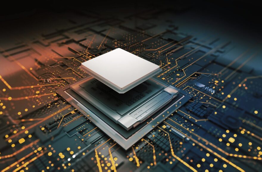 GlobalFoundries illustration of a chip package stacked on a circuit board.